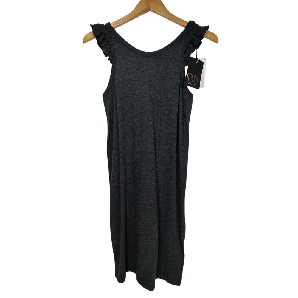 Chaser Mini Dress M Ruffle Sleeveless Racerback Grey Black Comfy Casual Summer